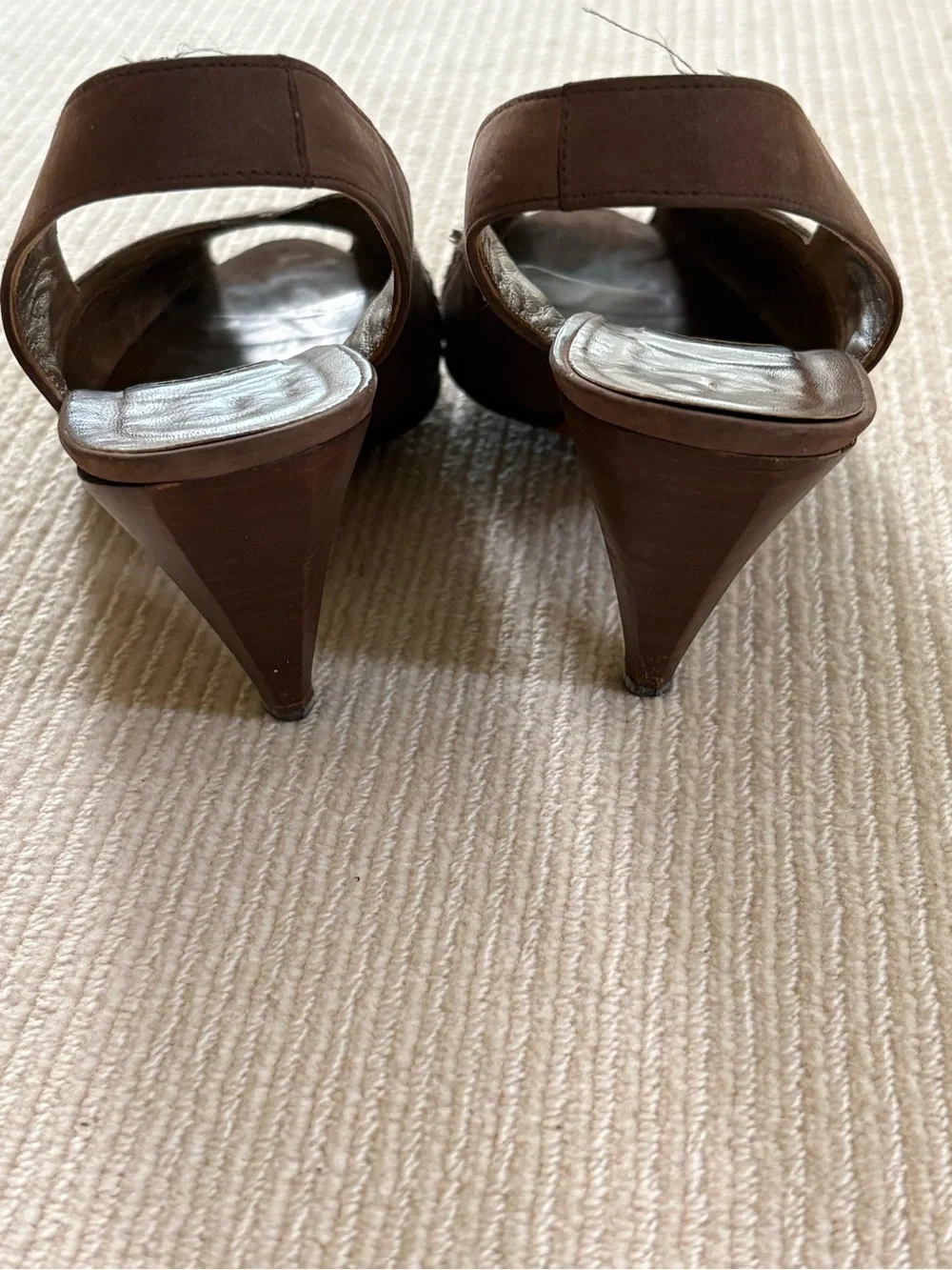 Farrutx Taupe Brown Slingback Peep-Toe Textured Heels